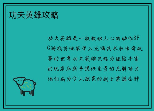 功夫英雄攻略