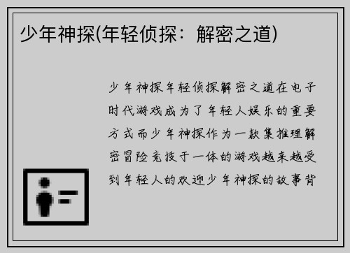 少年神探(年轻侦探：解密之道)